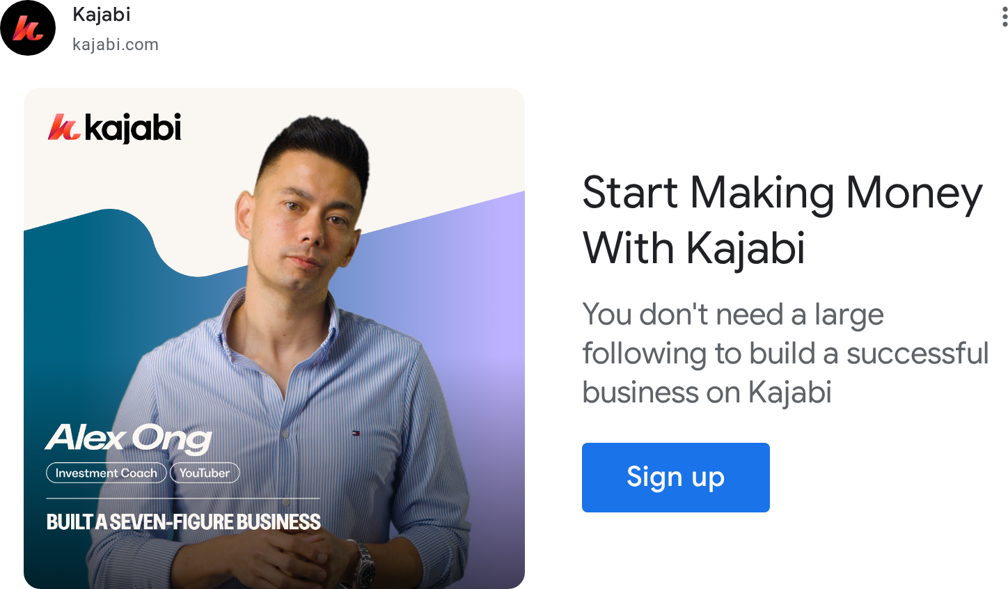 Kajabi named-creator testimonial card