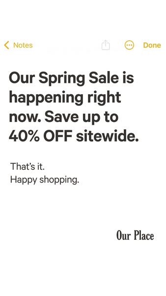 Our Place notes-app announcement ad