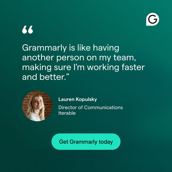Grammarly testimonial quote card